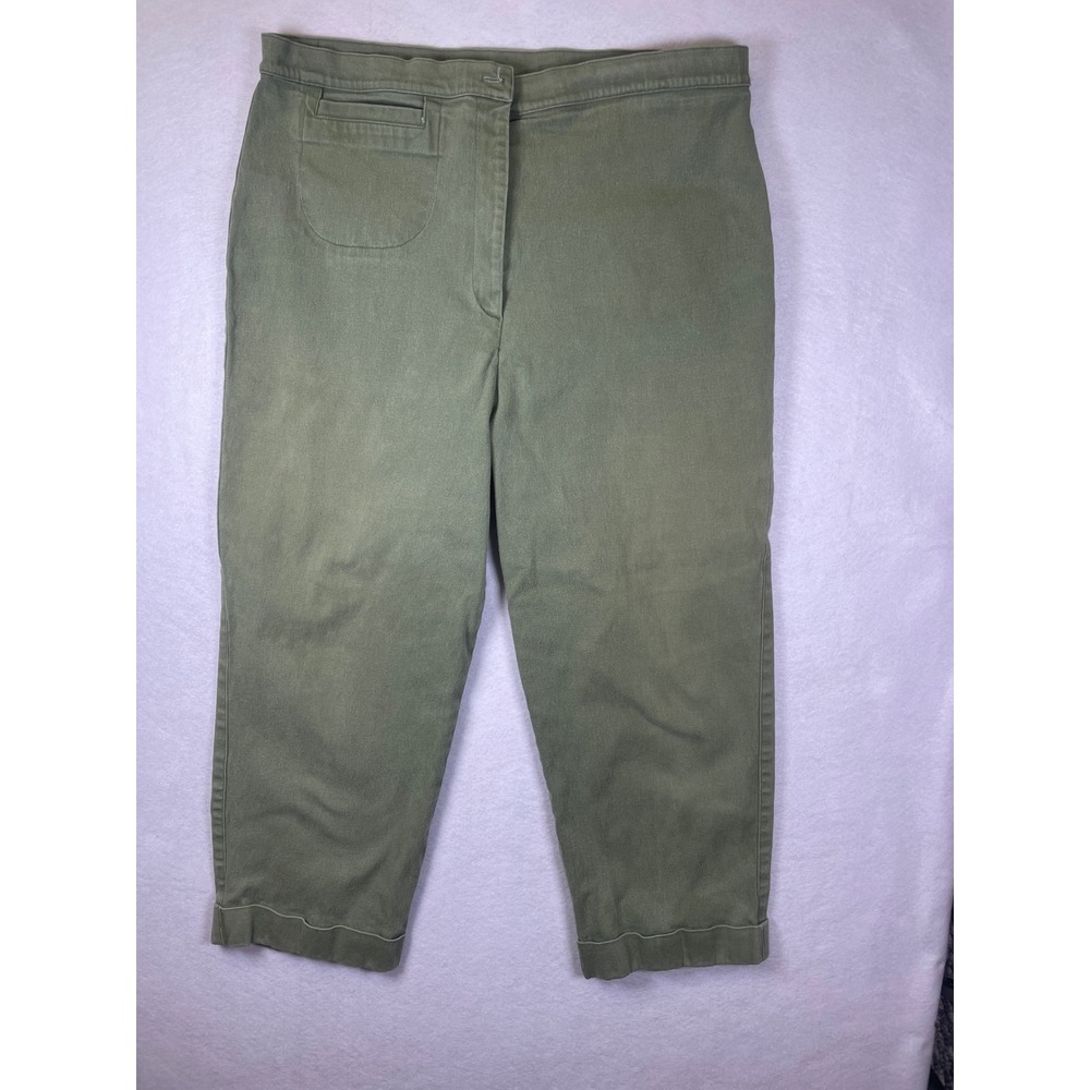 Barbara Lesser Fibers Olive Green Cropped Pants Cuffed High Rise Womens 16 USA